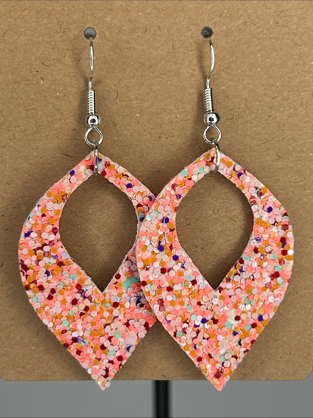 *LAST SET* Pink Confetti Teardrop Dangle Earrings Fashion Jewelry Faux Leather